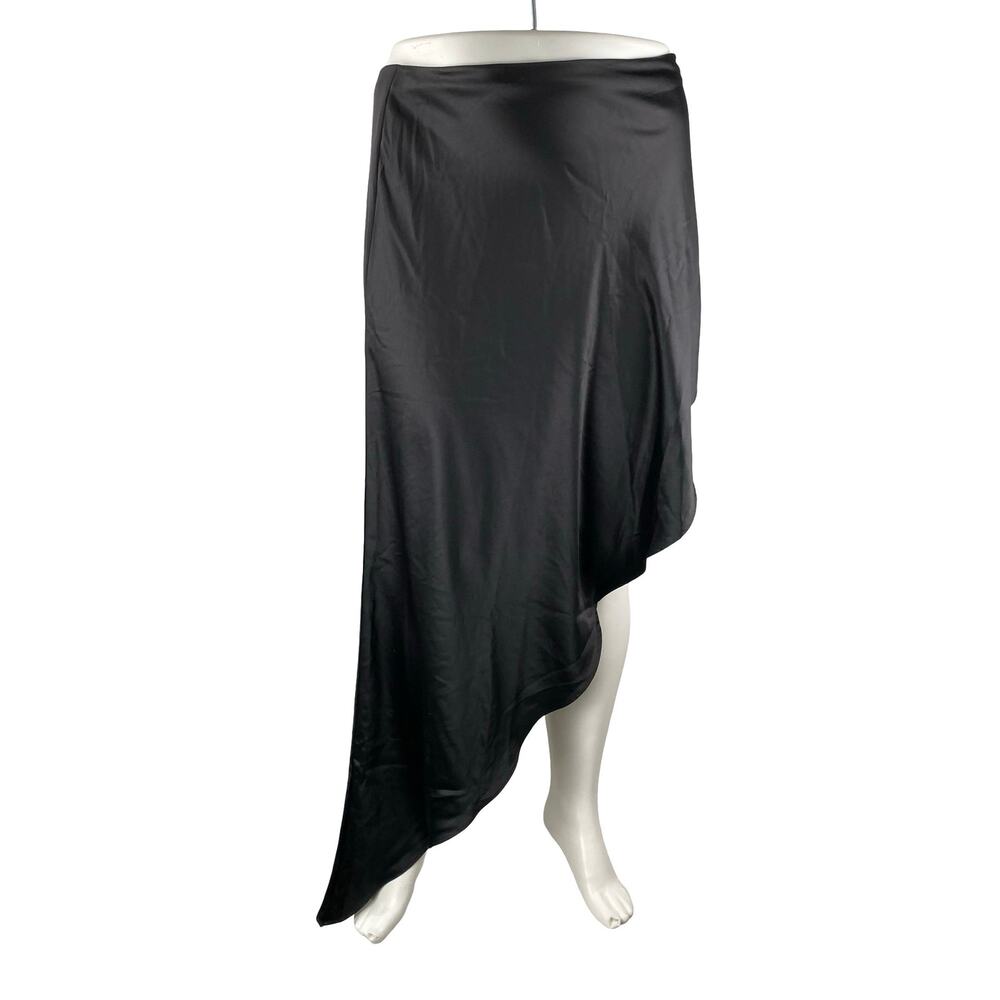 H&M Women's Black Silky Satin Asymmetric Drape High Low A-Line Slip Skirt Size L